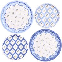 Assiettes en papier bleues thème côtier, décorations nautiques pour enterrement de vie de jeune fille, aménagement de table pour dîner en bord de mer, décor d'anniversaire sur la plage, décoration florale de table