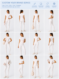 Ensemble de <span class=keywords><strong>yoga</strong></span> 2 pièces pour <span class=keywords><strong>femme</strong></span> avec logo personnalisé, col montant, leggings sans couture avant, haut à manches courtes, effet ventre plat, sensation seconde peau, <span class=keywords><strong>tenue</strong></span> de sport - Product Image 6