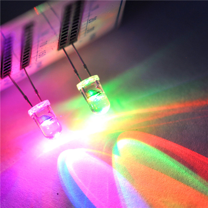 50pcs LED Light Emitting Diode 5MM Round RGB Light 7 Color LED Lamp Super Bright Leds Slow/Fast Flashing Changing Blinking F5