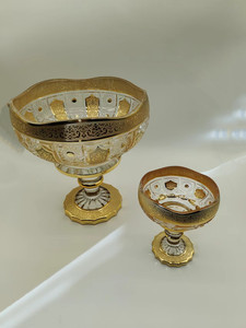 Juego de plato de fruta de vidrio dorado, decoración para sala de estar, jarra de caramelo, cuenco de cubo de fruta, checo, bohemio, 9 Uds. - Product Image 3