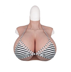 Body sculptant en tissu jersey non tissé avec faux seins en silicone à col haut, faux tétons, pour travestissement CD - Product Image 1