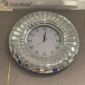 Orologio <span class=keywords><strong>da</strong></span> <span class=keywords><strong>parete</strong></span> rotondo in vetro di legno fatto a mano con design unico e orologio <span class=keywords><strong>da</strong></span> <span class=keywords><strong>parete</strong></span> piegato in argento con orologio a specchio vintage 3D di <span class=keywords><strong>grandi</strong></span> dimensioni su misura - Product Image 1