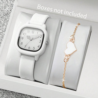 Conjunto de Reloj de Moda para Mujer con Correa de Cuero, Caja de Aleación y Brazalete con Forma de Corazón, Casual, para Uso Diario, Regalo para Estudiantes