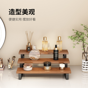 Wooden Three Layer Display Shelf Natural Wood Color Bathroom Storage Organizer Tiered Rack For Perfume And Cosmetics - Product Image 2