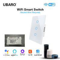Interrupteur mural tactile intelligent UBARO WiFi 118 à 3 gangs avec fil neutre en verre trempé pour Alexa, Google Home, Yandex, Smart Life