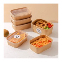Bol alimentaire rectangulaire en papier kraft imperméable avec couvercle, personnalisable avec logo noir, jetable, 16oz 500ml 750ml, pour salades de fruits