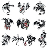 10 Breloques Dragon Gothique en Alliage Argenté avec Émail Noir et Blanc, Motif Aile Intricate et Effet Flamme, pour Collier/Bracelet DIY