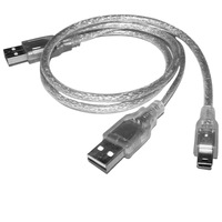 Kabel Data Tembaga Bebas Oksigen USB 2.0 Dual-USB-ke-Mini-5-Pin dengan Konektor T-Type untuk Hard Drive, Pemutar MP3 & Ponsel