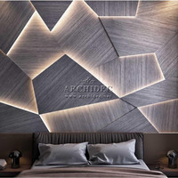 Panneaux muraux 3D de luxe en MDF sculpté, motif irrégulier en forme de grande roche, avec motifs dorés fluides, sans éclairage