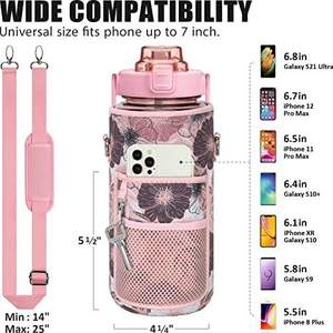 Porte-bouteille d'eau en néoprène personnalisé avec logo pour le sport, porte-bouteille portable pour l'école avec marqueur de temps et pochette de rangement - Product Image 6