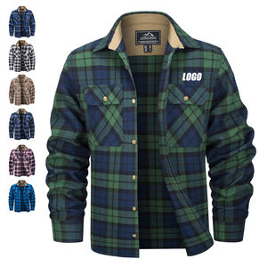 Fabricante de Camisas Personalizadas para Hombre al por Mayor Camisas de Franela a Cuadros de Manga Larga de Algodón con Logo Personalizado - Product Image 1