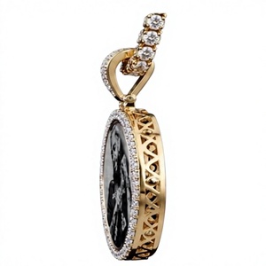 Colgante Redondo de Moissanita, Estilo Hip Hop, Cadena de Eslabones Redondos, Chapado en Oro, Plata 925, Joyería Unisex - Product Image 4