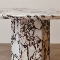 Table de salle à manger d'hôtel moderne personnalisée, durable, en marbre naturel, ronde, 6 places, pour la rénovation complète de la maison