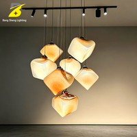 Lustre en verre soufflé à la main Amber Cube Art, style moderne minimaliste, pour villa, plafond haut, club, couloir
