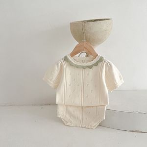 Biểu Tượng Tùy Chỉnh Trẻ Sơ Sinh Bé Dệt Kim Unisex Romper Trẻ Em O-Cổ Áo Len Cardigan Trẻ Sơ Sinh 100% Cotton Đan Áo Len Thiết Lập - Product Image 5