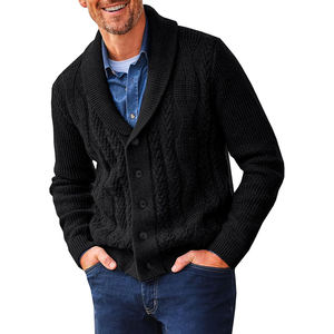 Fall Winter Warm <b>Men's</b> <b>Cardigan</b> Classic American <b>Shawl</b> <b>Collar</b> Cable Knit Button Front Casual Knitted Sweater - Product Image 3