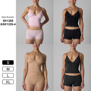 Conjunto de Lencería de Encaje Suave SK1268+1226-4 para Mujer - Camiseta Triangular <span class=keywords><strong>Sexy</strong></span> y Cómodos Calzones Tipo Boxer, <span class=keywords><strong>Ropa</strong></span> <span class=keywords><strong>Interior</strong></span> Transpirable para Uso Diario - Product Image 2
