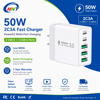 Chargeur mural multi-ports 50W PD 3A2C en gros, adaptateur secteur UE/US certifié CE FCC RoHS, chargeur rapide pour la série iPhone