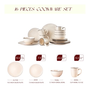 Semtember Promotion Golden Beige Stone Tool Embossed Tableware <b>Set</b> High End Premium Ceramic <b>Set</b> Safety Tableware <b>Set</b> - Product Image 2