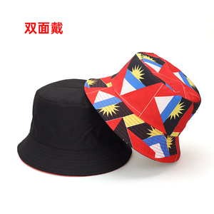 Double-sided Wear Bucket <b>Hat</b> Polyester Canvas Outdoor Unisex Spring <b>Summer</b> Red Black Patterned Design - Product Image 1
