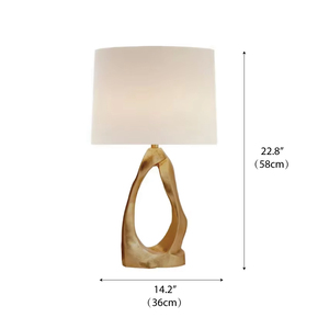Lampe de table <span class=keywords><strong>Cannes</strong></span>-Bague ouverte sculpturale en or brossé, abat-jour de tambour en lin, lumière d'accent abstraite pour salon ou chambre à coucher - Product Image 4