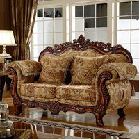 Juego de Sofás Combinados Europeos de Lujo 123, Sofás para Sala de Estar, Madera Maciza, Tela Americana de Alta Calidad, Muebles para Sala de Estar de Villa