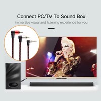Cable divisor en Y de 90 grados, 3,5mm, AUX a 2 RCA, duradero y práctico, conector en ángulo recto, línea de audio para PC, amplificador de teléfono móvil, altavoz