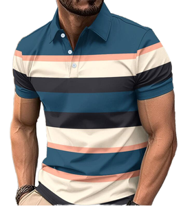 Camiseta Casual para Hombre, Cuello en V, con Botones, Transpirable, de Tela No Tejida, con Parches, Manga Corta, Poliéster/Algodón, para Negocios - Product Image 1