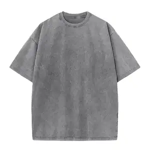 Camisetas masculinas grandes personalizadas estilo vintage, camisetas desgastadas com lavagem ácida, 100% algodão, plus size