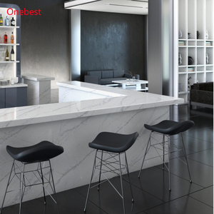 Banconi e Sedie da <span class=keywords><strong>Bar</strong></span> a Forma di L per Ristoranti e Hotel, Tavolo da <span class=keywords><strong>Bar</strong></span> Unico con Frontale in Marmo Corian - Product Image 1