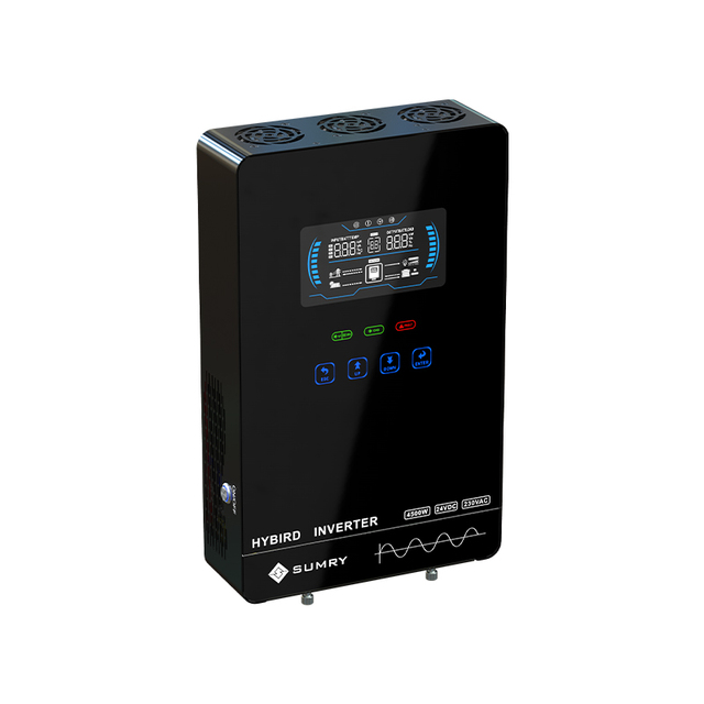 SUMRY Solar Inverter MPS-VX Series, Pure Sine Wave Hybrid Inverter 4KW 24V 110/120V , Black Glass Cover with 6.5inch LCD Display