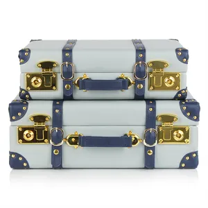 Blue Fashionable Set Of 2 Leather Suitcases trunk with handle