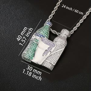 الهيب هوب متعدد الألوان زجاجة أرجواني أخضر مزيج كوب الرجال جوهرة زركونيا قلادة سلسلة قلادة - Product Image 2