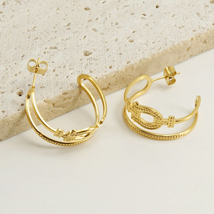 Geometric Hoop Earrings Gold Stainless Steel Party Women's Jewelry ZE788G - Product Image 1