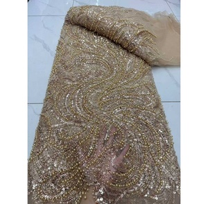 Tela de Encaje con Cuentas de Lujo 2025 para Asoebi, Verde Mezclado con Rosa, Tela de Encaje con Cuentas de Lujo, Cristal y Pedrería - Product Image 5