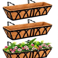 LCHUANG Jardinière suspendue en métal style Art Déco pour balustrade, lot de 3, 24 pouces, avec doublure en fibre de coco, pour balcon/terrasse extérieur