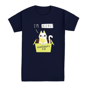 T-shirt Schrodinger's Cat Blu Scuro Unisex per Adulti Girocollo Manica Corta Design Grafico Fisica Quantistica - Product Image 3