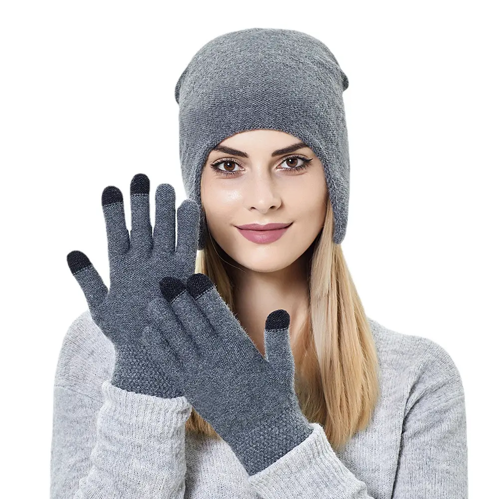 Winter Warm Thermal Touch Screen Gloves and hat set For Driving Cycling