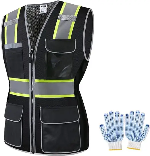 Women's safety vest with multiple pockets, high visibility reflective and breathable mesh work vest, durable zipper for women