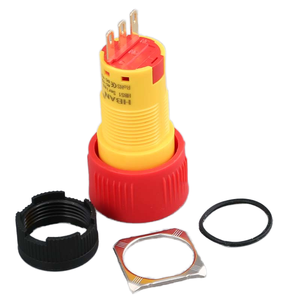 HBAN Flèche rouge 16mm Bouton poussoir d'arrêt d'urgence en plastique IP65 Étanche E Stop pour centrales électriques extérieures Camping 250v 1NO1NC - Product Image 3