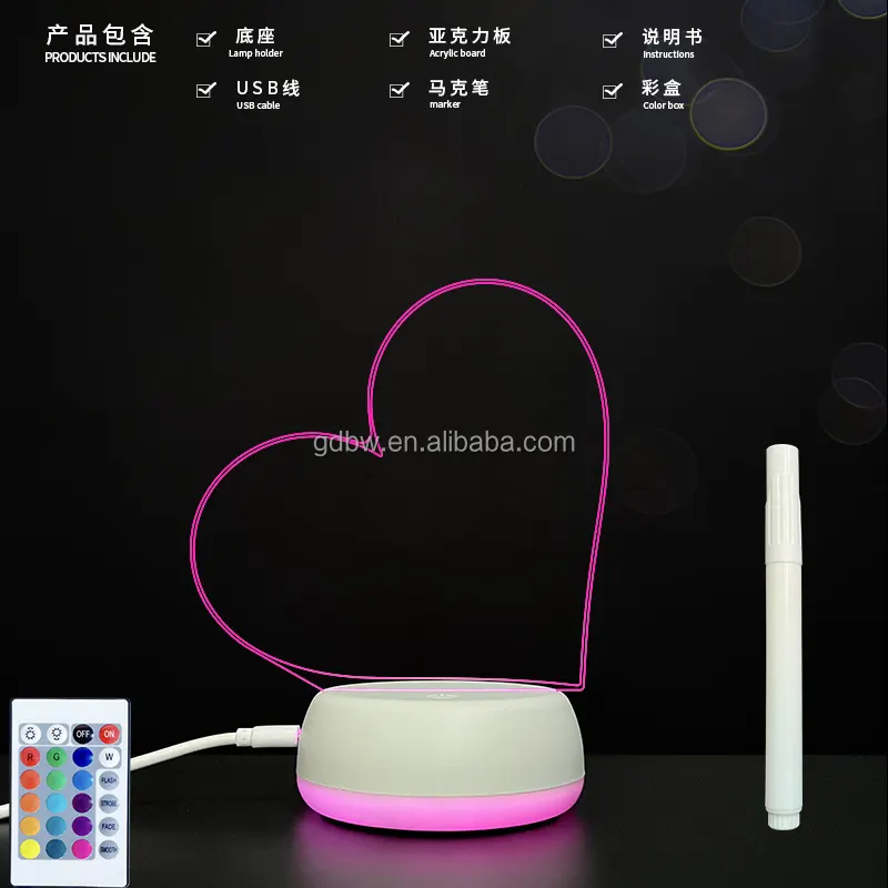 USB bedroom night light transparent acrylic message board with pen daily note creative DIY cute soft light bedside lamp