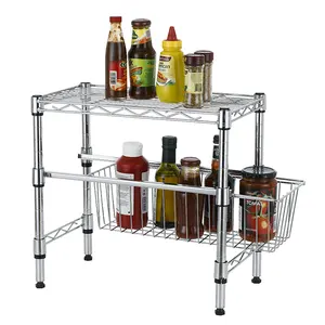 Organizador de cocina ajustable, soportes de almacenamiento extraíbles, estante de cocina de 2 niveles, estantería de alambre