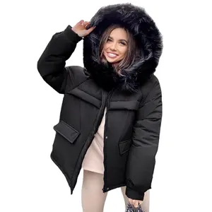 Casacos de neve para mulheres, jaquetas de pele acolchoadas e quentes para inverno 2023 algodão 95%