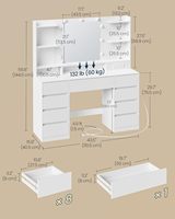 Coiffeuse Hzuaneri en panneau MDF avec 9 tiroirs, éclairage LED, grand miroir HD, ampoules rétro chaudes, fixation murale pour chambre à coucher