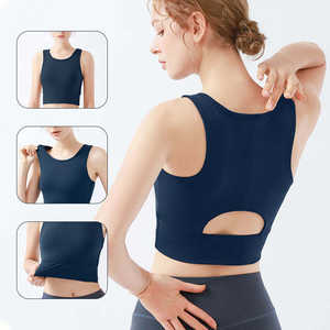 Camiseta sin mangas corta de Yoga de alto soporte para <span class=keywords><strong>mujer</strong></span>, nuevo sujetador de entrenamiento acanalado para correr, ropa deportiva de alta elasticidad para Fitness - Product Image 2