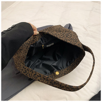 Tas Selempang Wanita Motif Leopard Kapasitas Besar, Tas Hobo Kanvas Lembut, Tas Belanja Kasual Sehari-hari