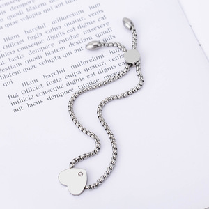 Heart-Shaped Titanium Steel <b>Bracelet</b> <b>Adjustable</b> With Diamond Inlay Unisex Gift Jewelry - Product Image 2