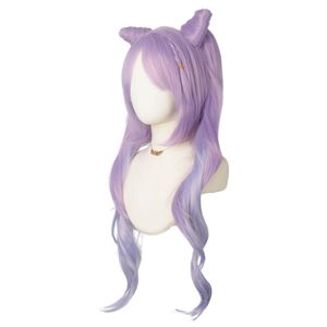 <span class=keywords><strong>Parrucca</strong></span> Cosplay Mengtong nuovo arrivo da Genshin impatto Keqing <span class=keywords><strong>parrucca</strong></span> per donna viola misto grigio chiaro lunghi capelli sintetici lisci - Product Image 4