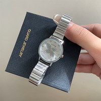 Jam Tangan Wanita Model Baru dengan Tali Baja Tahan Karat dan Kulit, Jam Tangan Wanita Motif Bunga, Jam Tangan Berlian