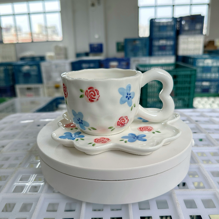 Rose bleu rose tasse 300ml plat 17cm